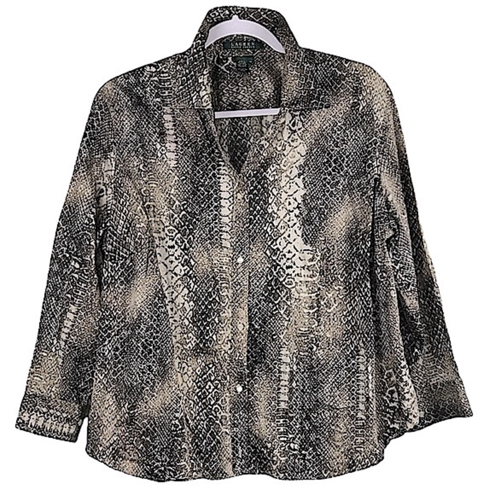 LAUREN Ralph Lauren Reptile Print Cotton Blouse Size 1X